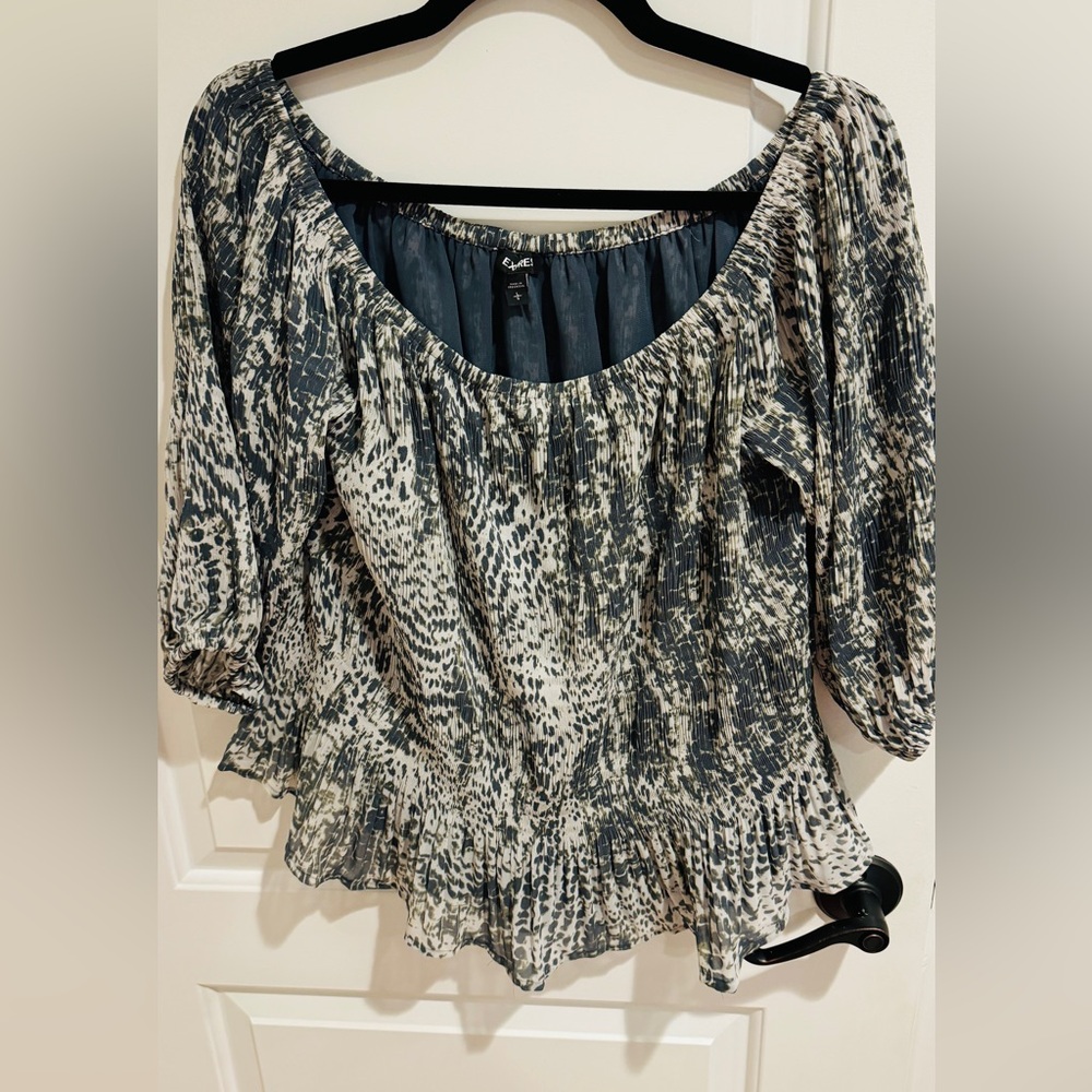 EXPRESS Printed Smocked Off-Shoulder Top - Size Large